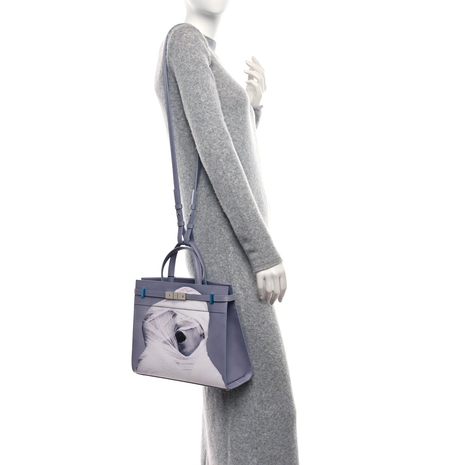 Saint Laurent Calfskin Mapplethorpe Small Manhattan Shopper Tote Grey White Black 2 of 10