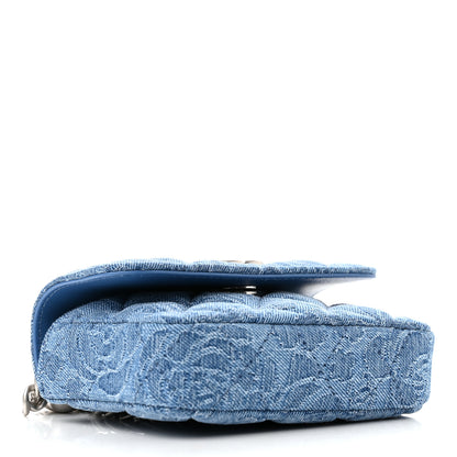 Chanel Denim Quilted Camellia Sweetheart Card Holder With Chain Blue 4 of 10