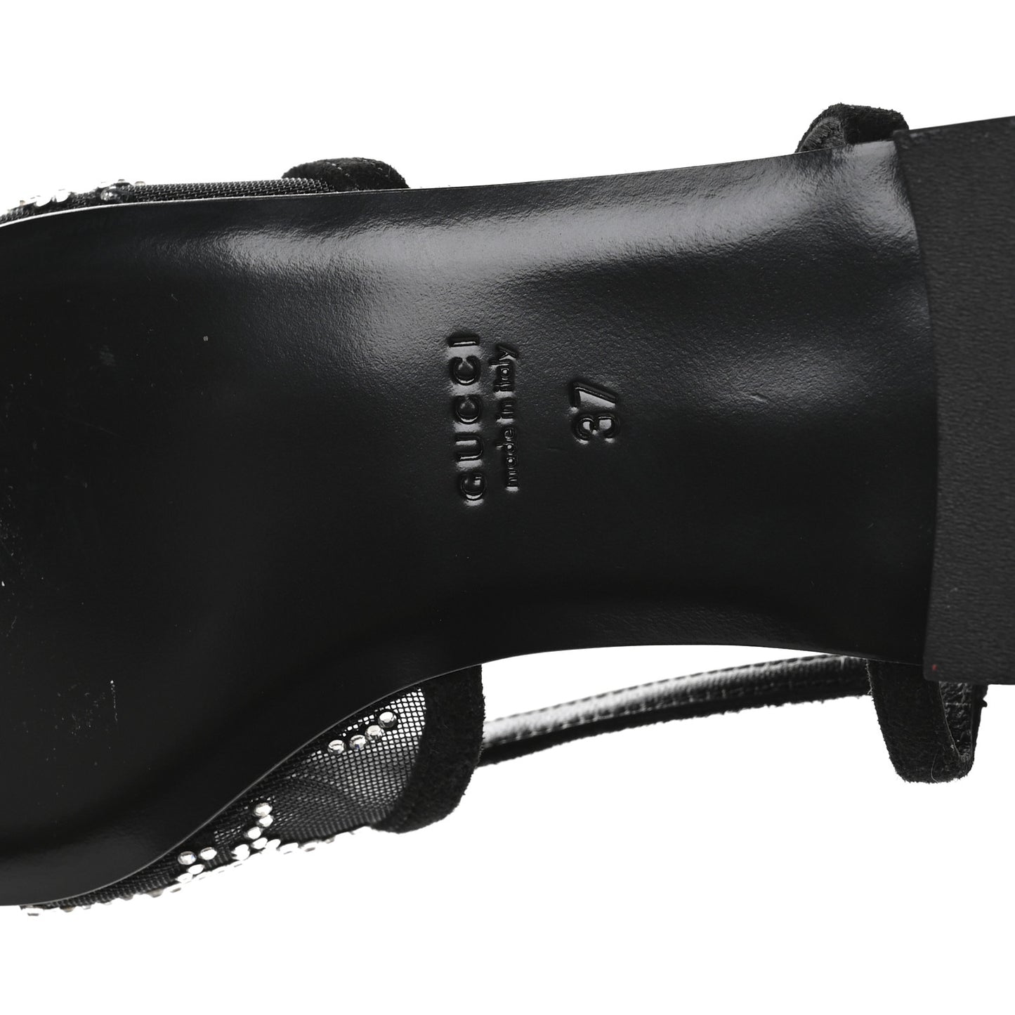 Tela Retino Kid Scamosciato Crystal GG Monogram Square Demi Ballet Flats 37 Black