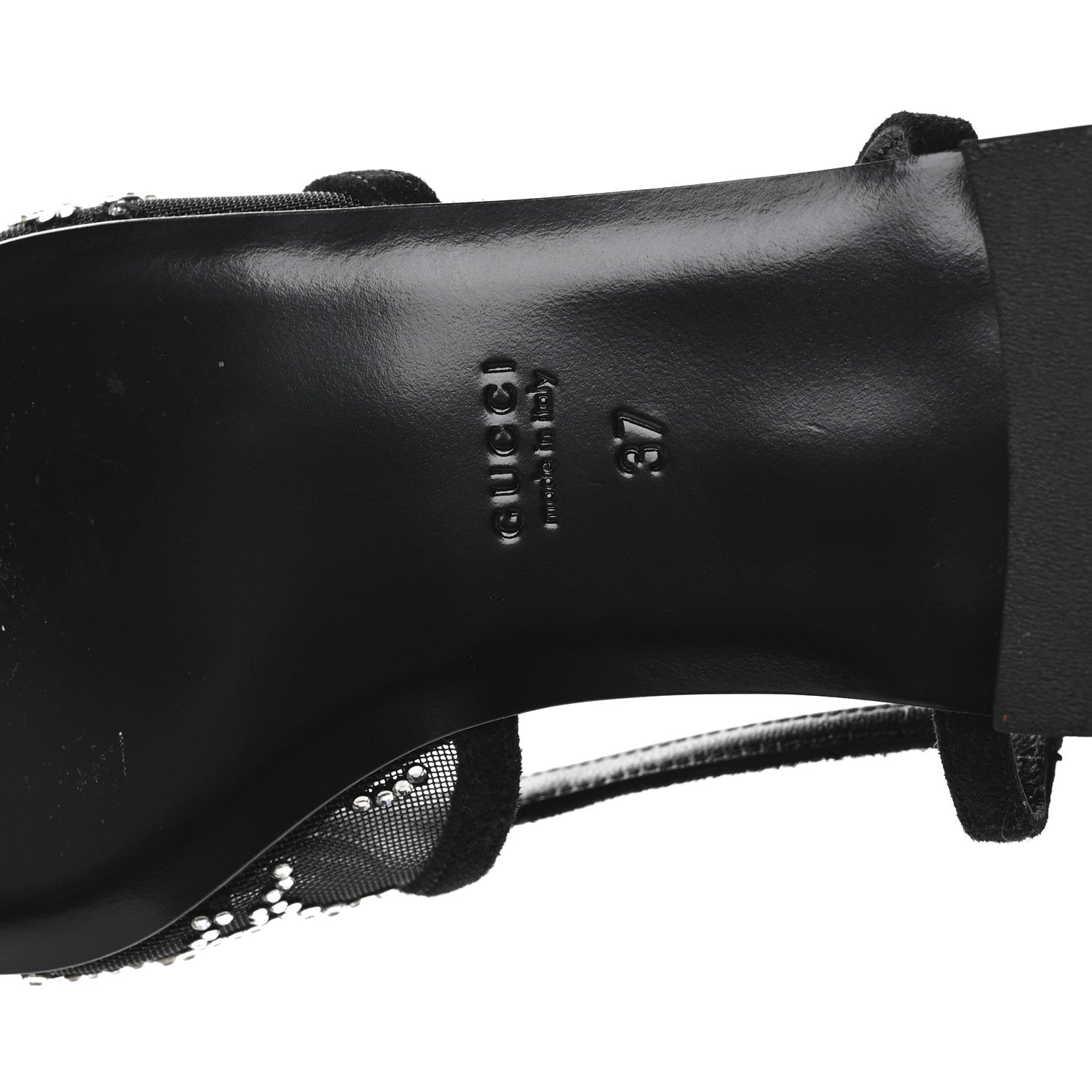 Gucci Tela Retino Kid Scamosciato Crystal GG Monogram Square Demi Ballet Flats 37 Black 7 of 11