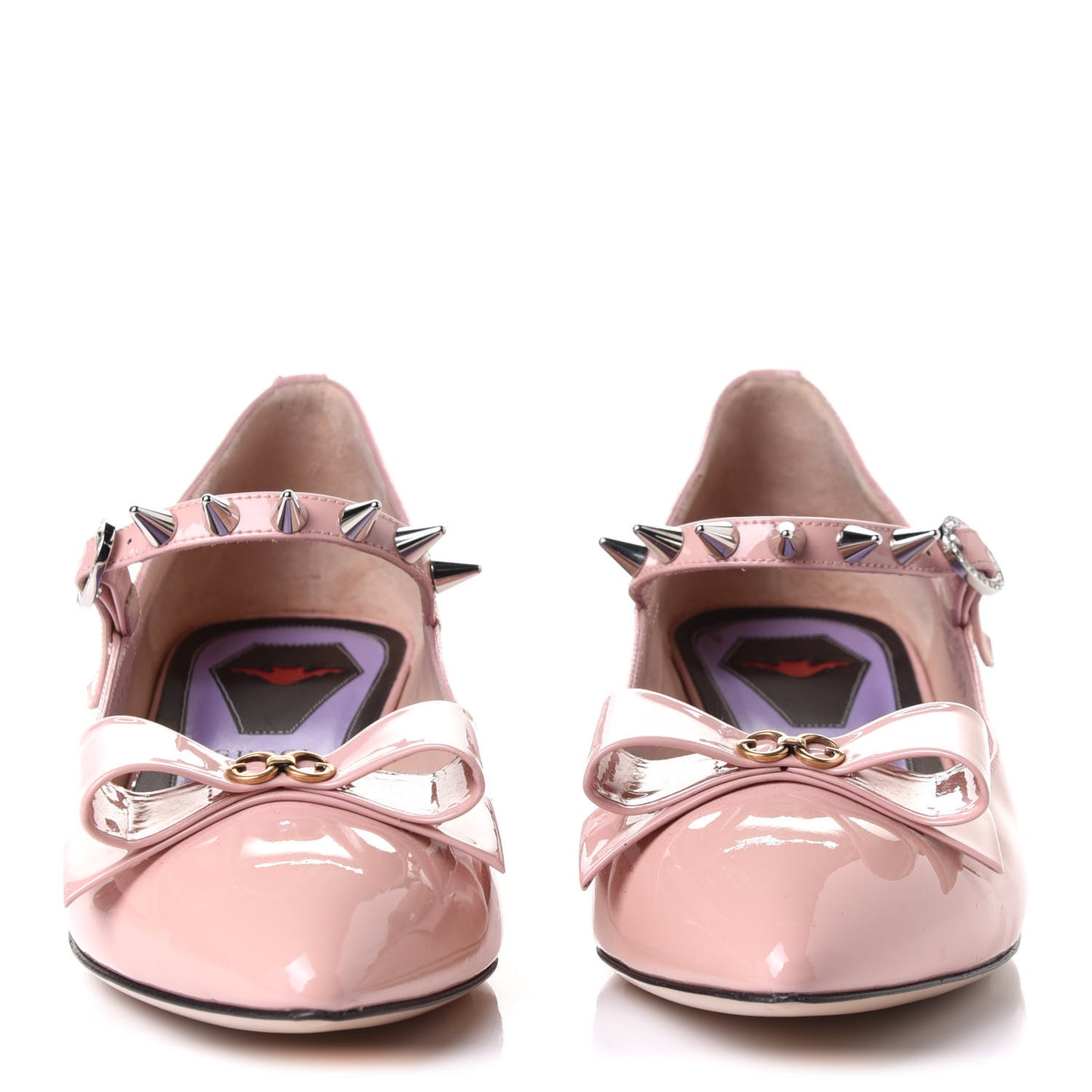 Patent Crystal GG Bow Sadie Spike Low Heel Ballerina Loafers 39 Perfect Pink