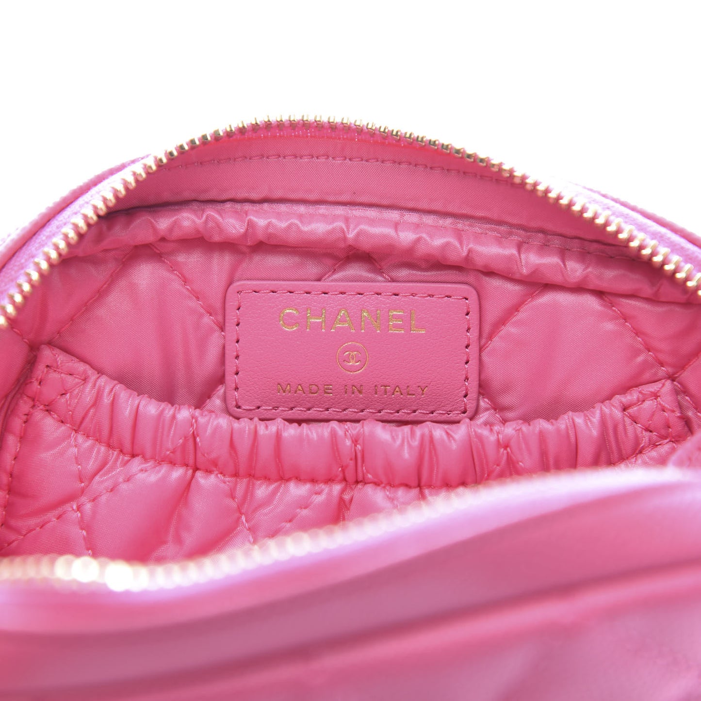 Caviar Quilted Small Curvy Pouch Cosmetic Case Pink