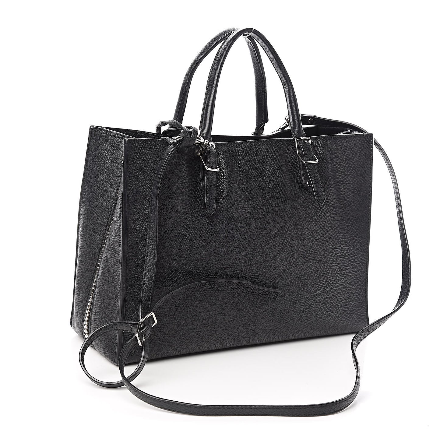 Grained Calfskin Plate Hardware Papier A6 Zip Around Tote Black