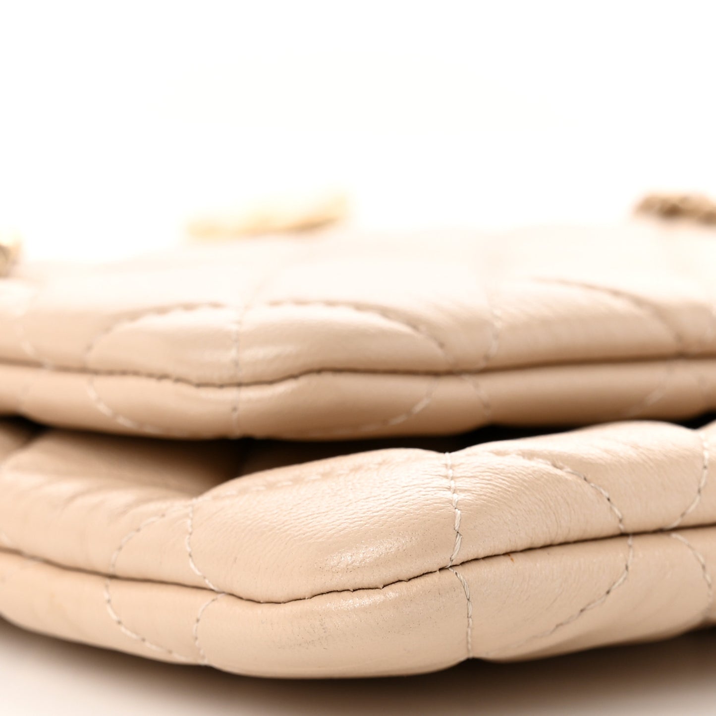 Shiny Lambskin Quilted Small Double Case With Strap Beige