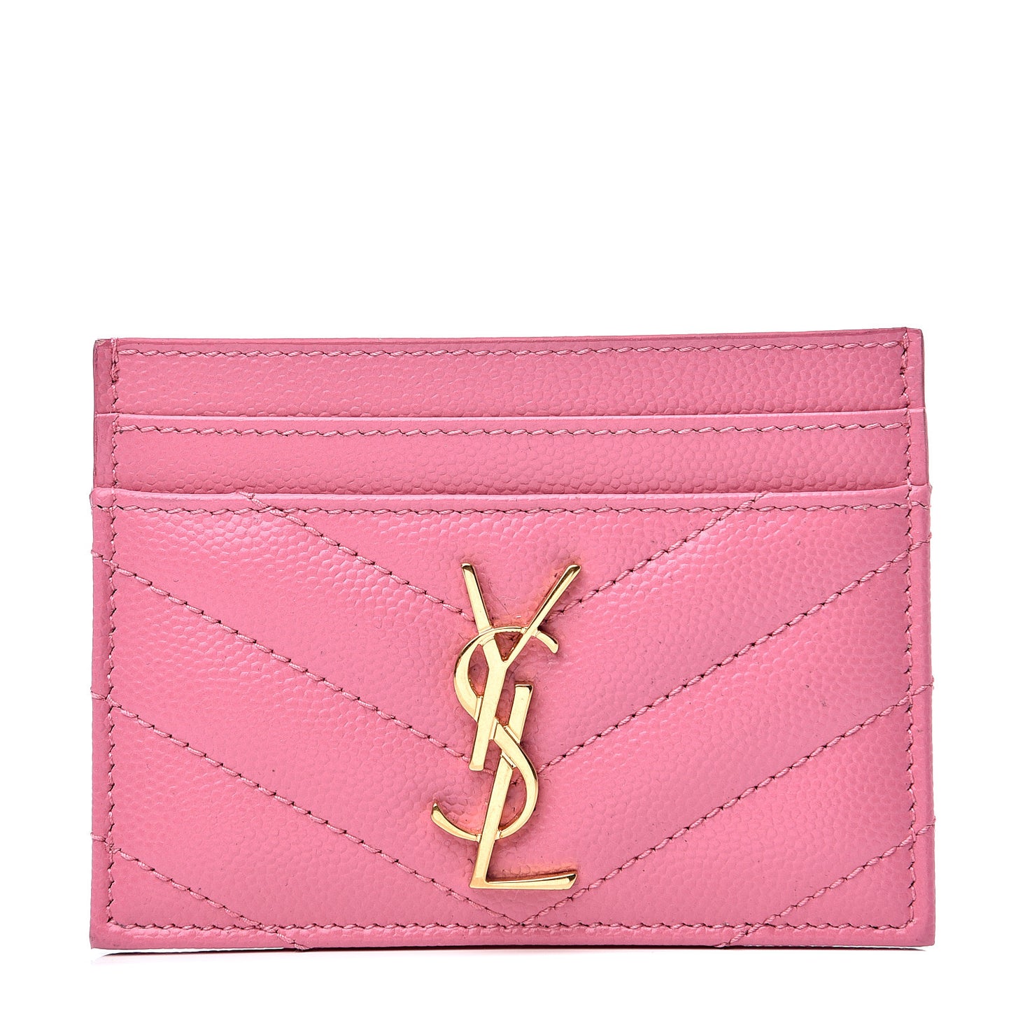 Grain De Poudre Matelasse Chevron Monogram Credit Card Case Indian Pink