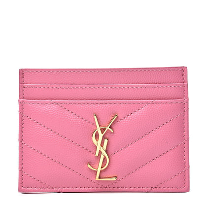 Saint Laurent Grain De Poudre Matelasse Chevron Monogram Credit Card Case Indian Pink 1 of 10