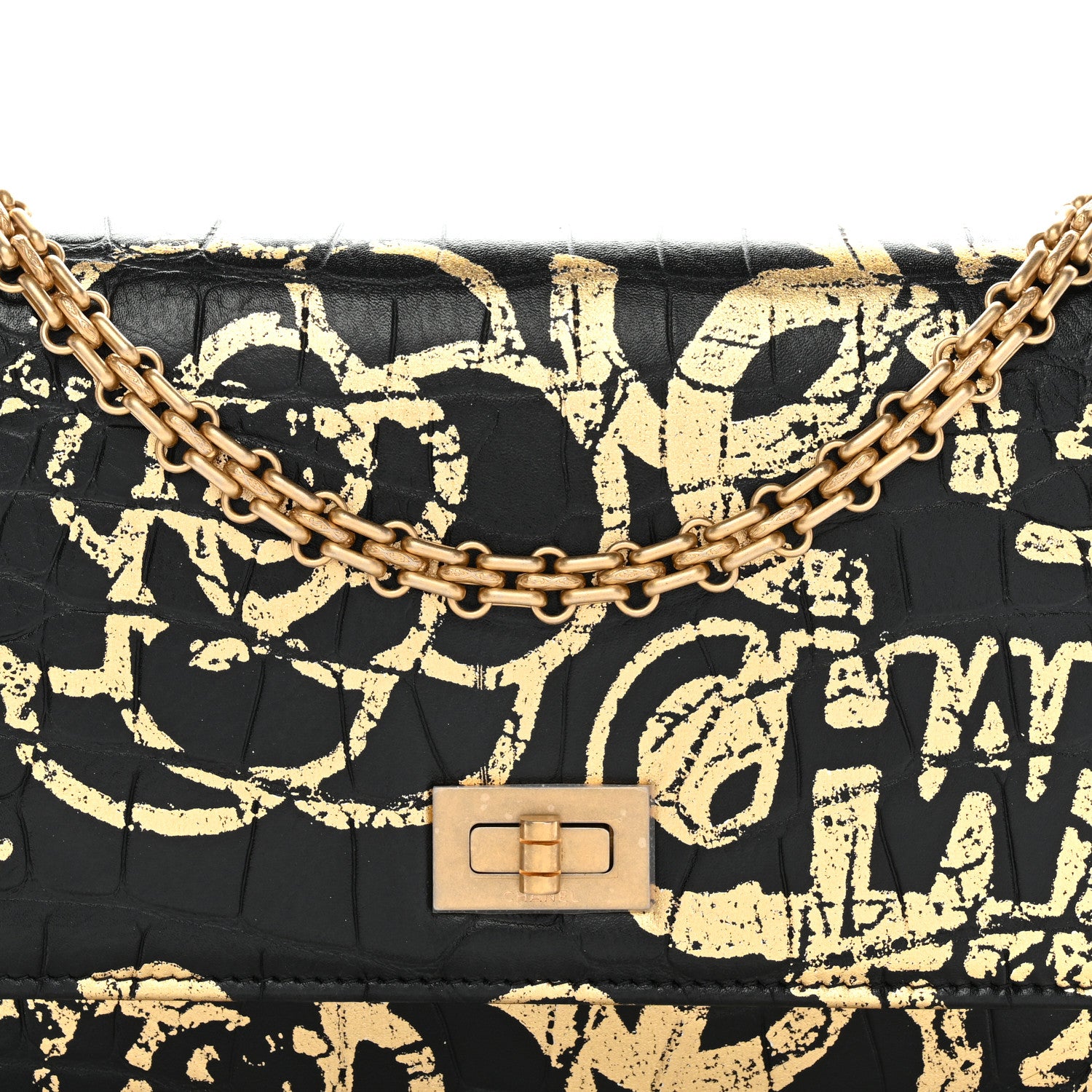 Chanel Calfskin Crocodile Embossed Graffiti 2.55 Cocodile Reissue