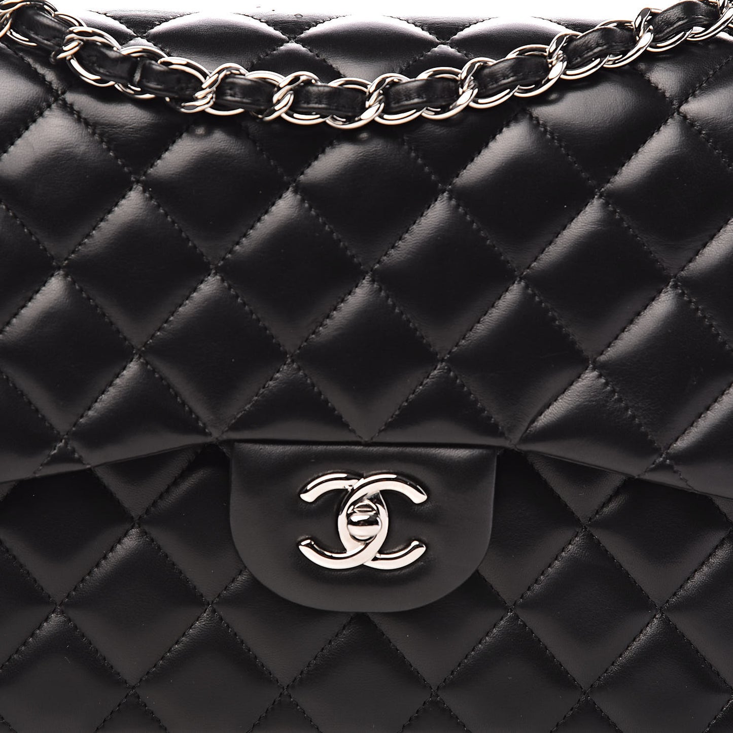 Lambskin Quilted Jumbo Double Flap Black