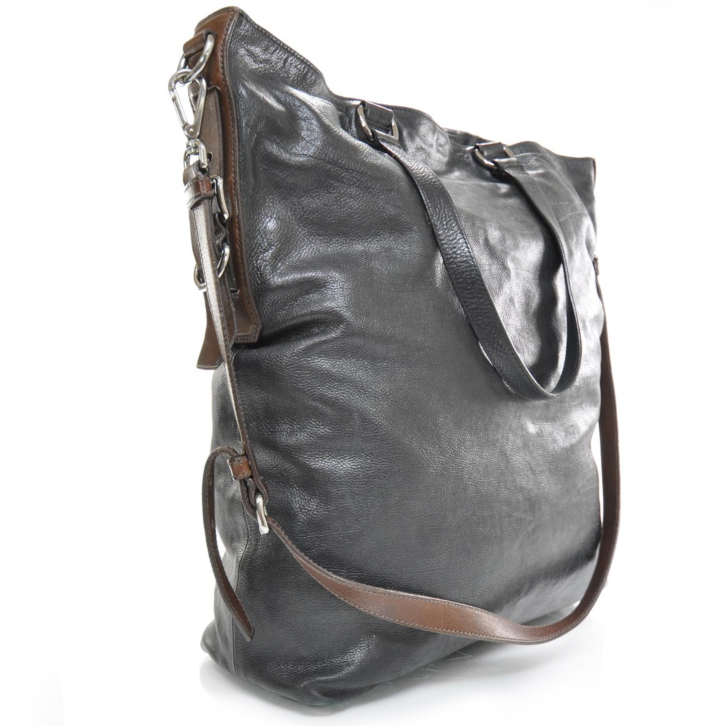 Leather Large Tote Black Brown