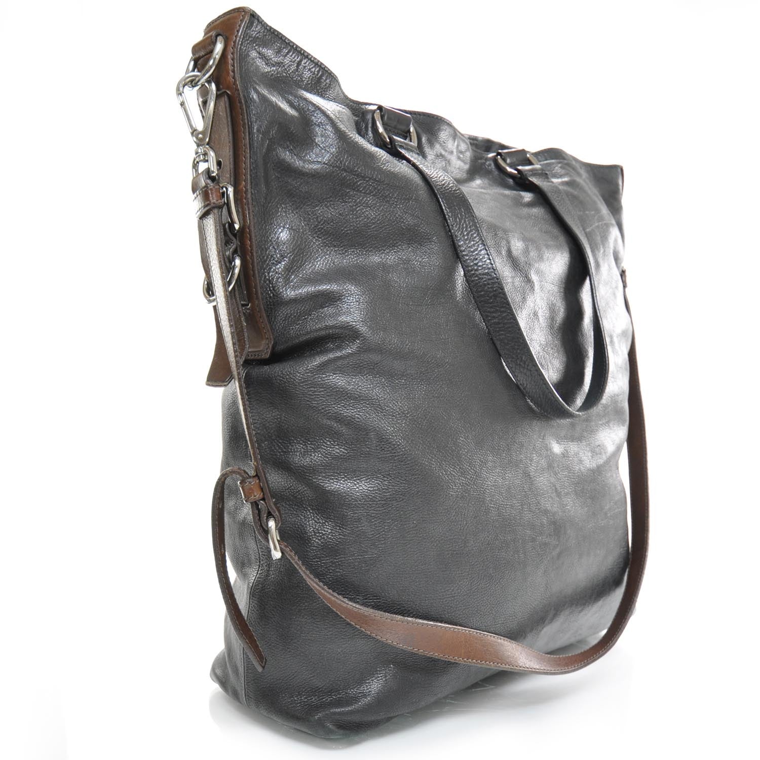Prada Leather Large Tote Black Brown 2 of 10
