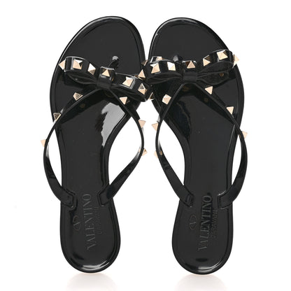 Valentino Garavani PVC Jelly Rockstud Bow Thong Sandals 37 Black 2 of 8