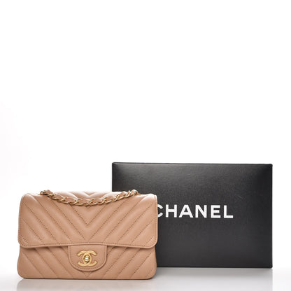 Chanel Calfskin Chevron Quilted Mini Rectangular Flap Dark Beige 8 of 8