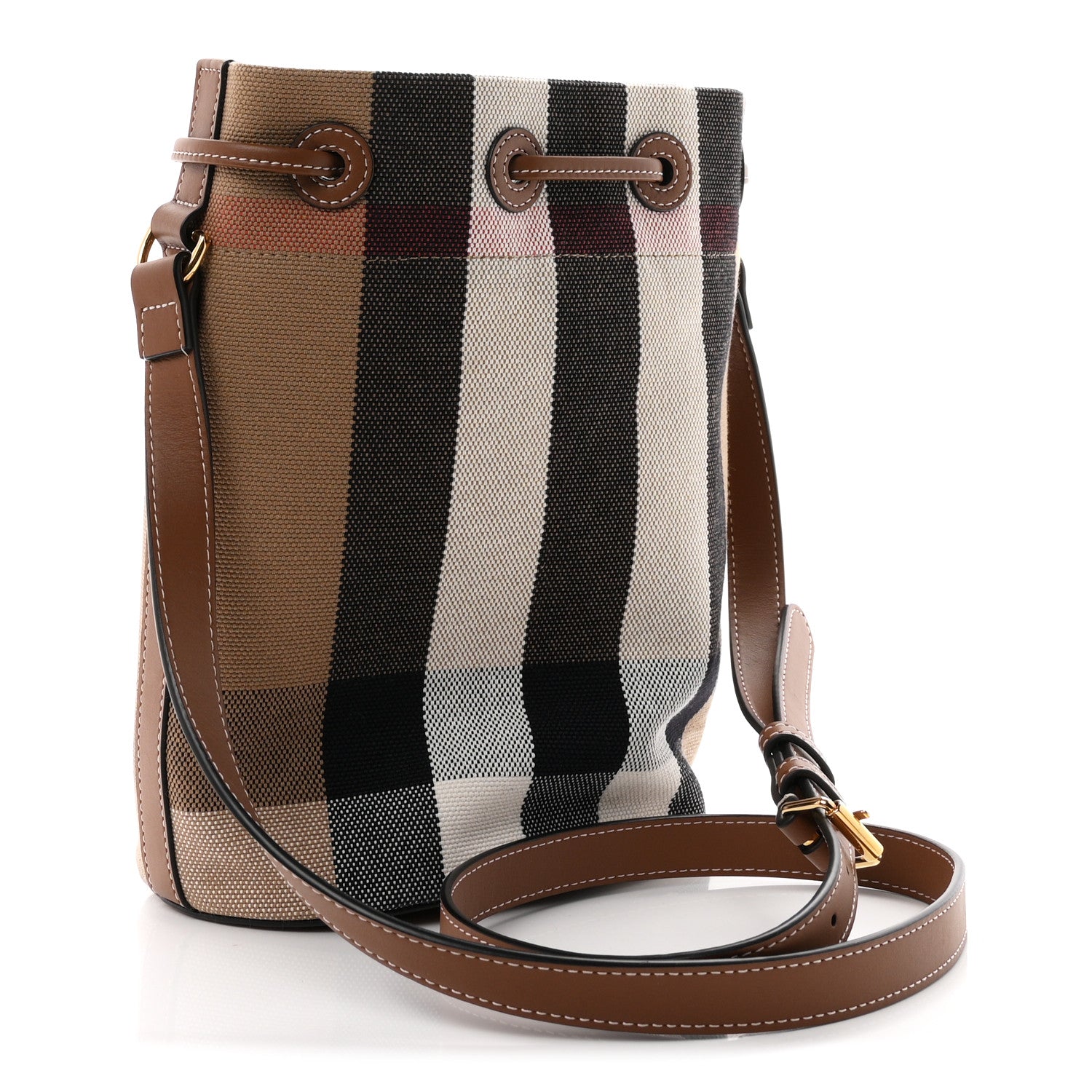Burberry Giant Check Canvas Small Bucket Bag Taupe Brown 3 of 11