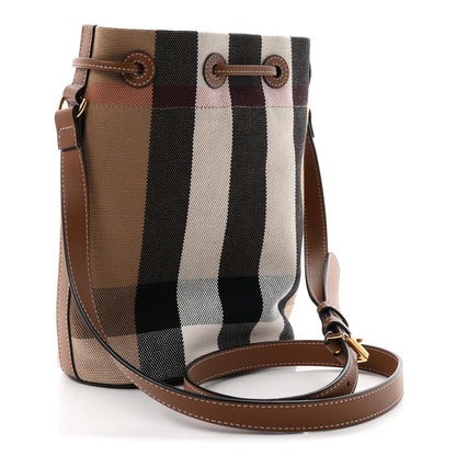 Burberry Giant Check Canvas Small Bucket Bag Taupe Brown 3 of 11