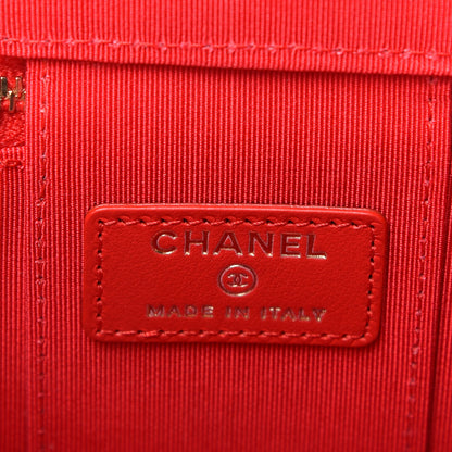 Chanel Lambskin Camellia Embossed Mini Vanity Case With Chain Red 6 of 8