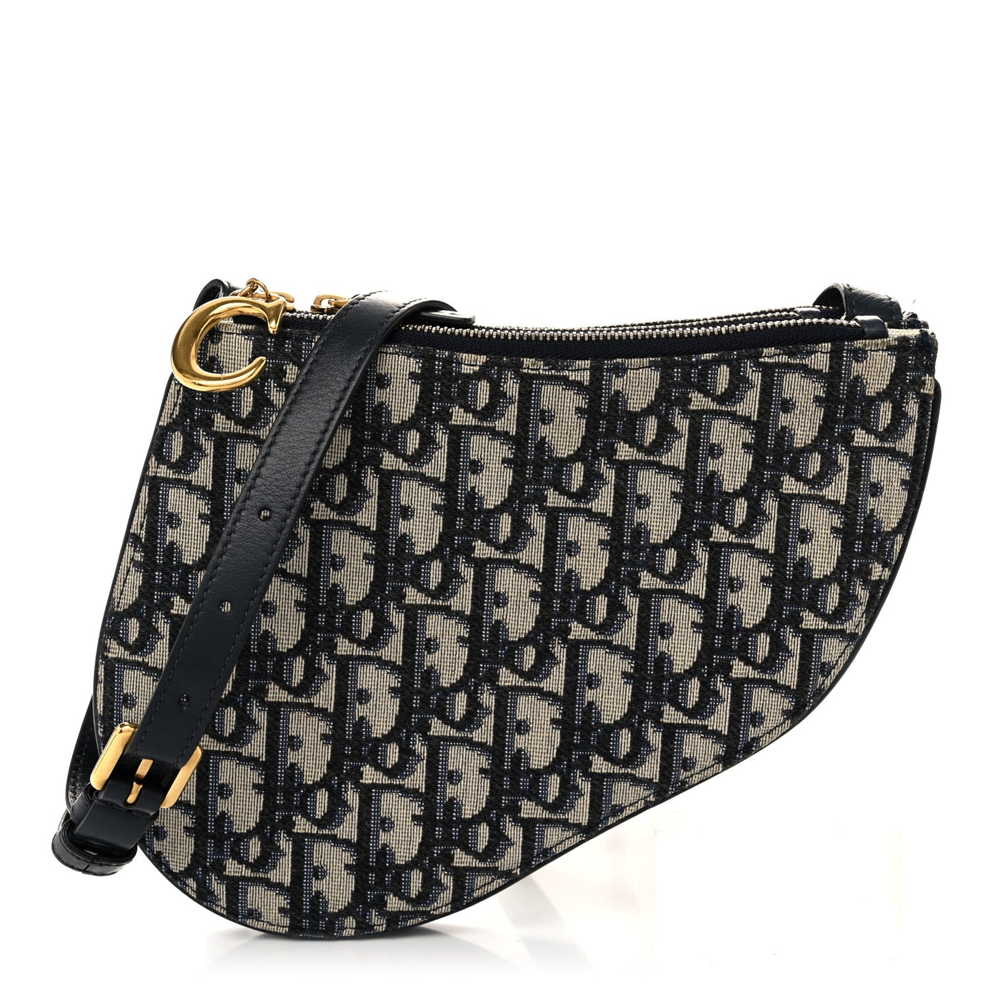 Oblique Saddle Pouch With Strap Navy Blue