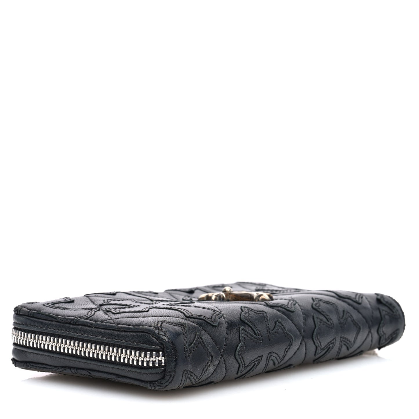 Lambskin Cemetery Cross Zip Wallet Black