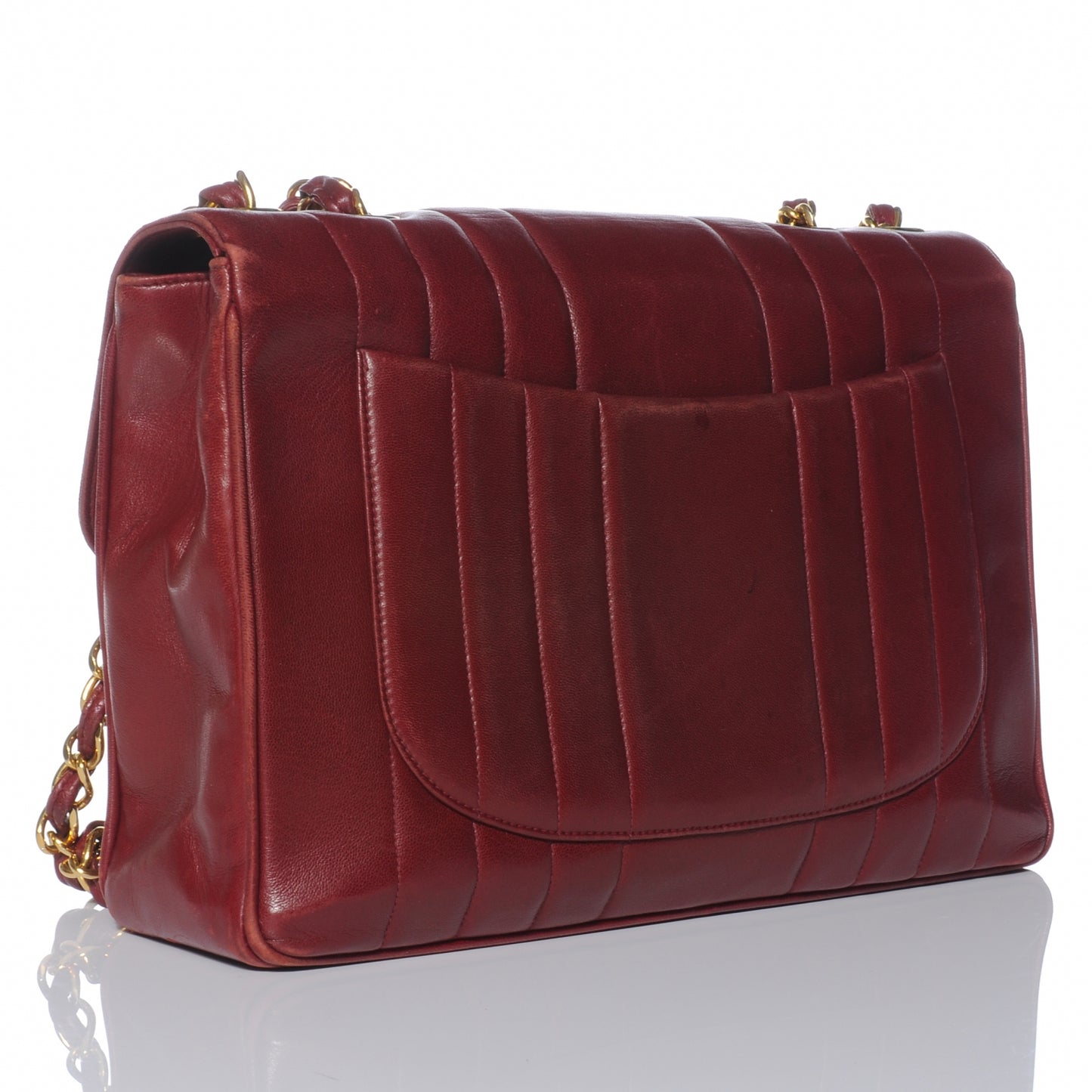 Lambskin Vertical Quilt Jumbo Flap Dark Red