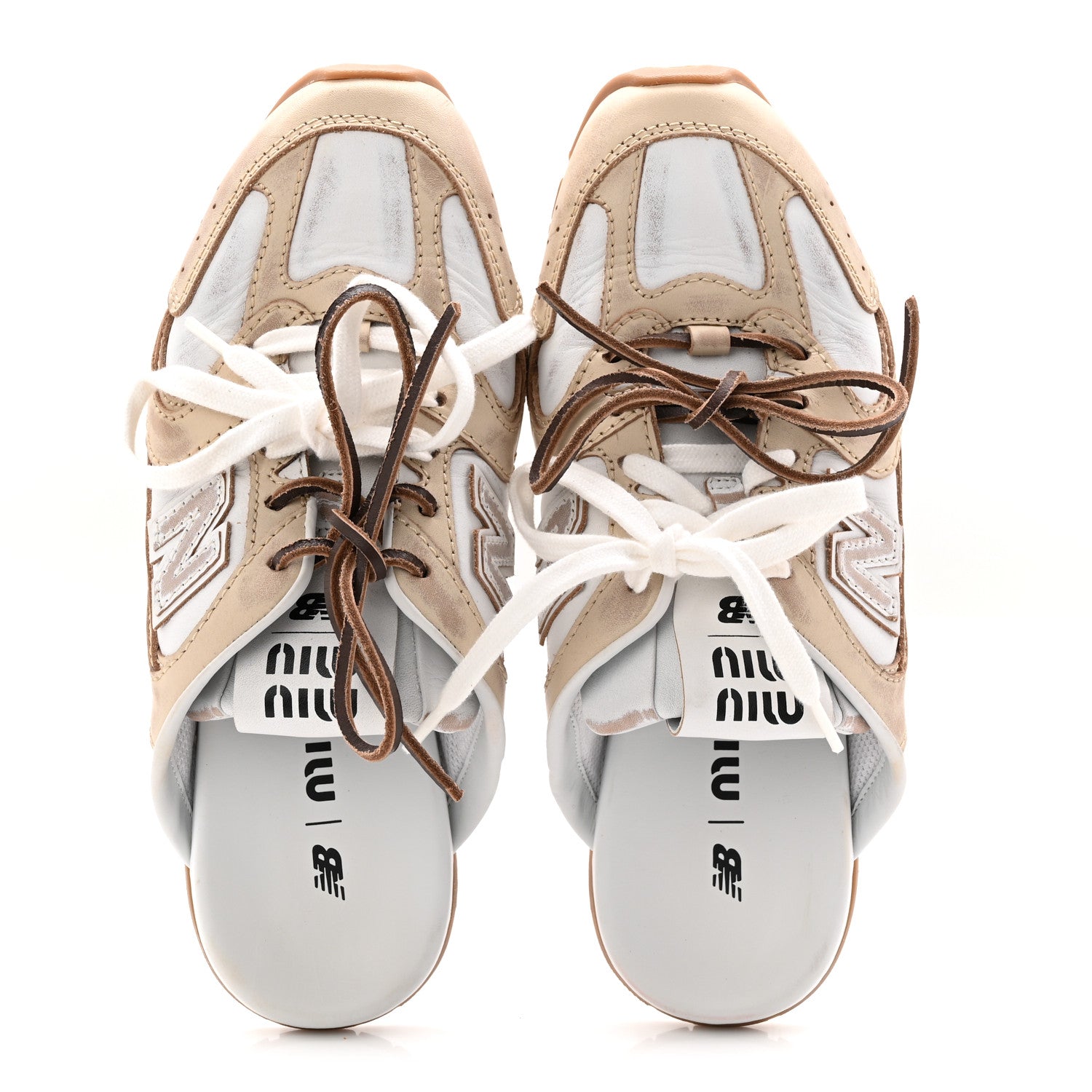 Miu Miu X NEW BALANCE Bleached Calfskin 530 SL Slip-On Sneakers Mules 35.5 Travertine Grey White 2 of 9