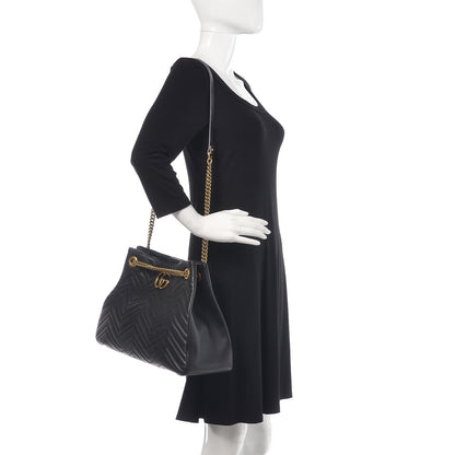 Gucci Calfskin Matelasse Medium GG Marmont Shoulder Tote Bag Black 2 of 11