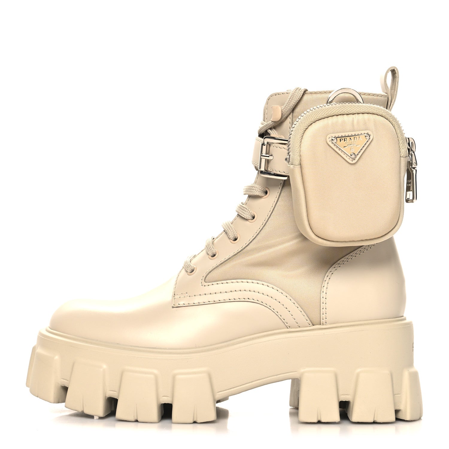 Prada Spazzolato Rois Re-Nylon Metal Triangle Logo Monolith Pouch Pocket 55mm Boots 36 Deserto 1 of 8