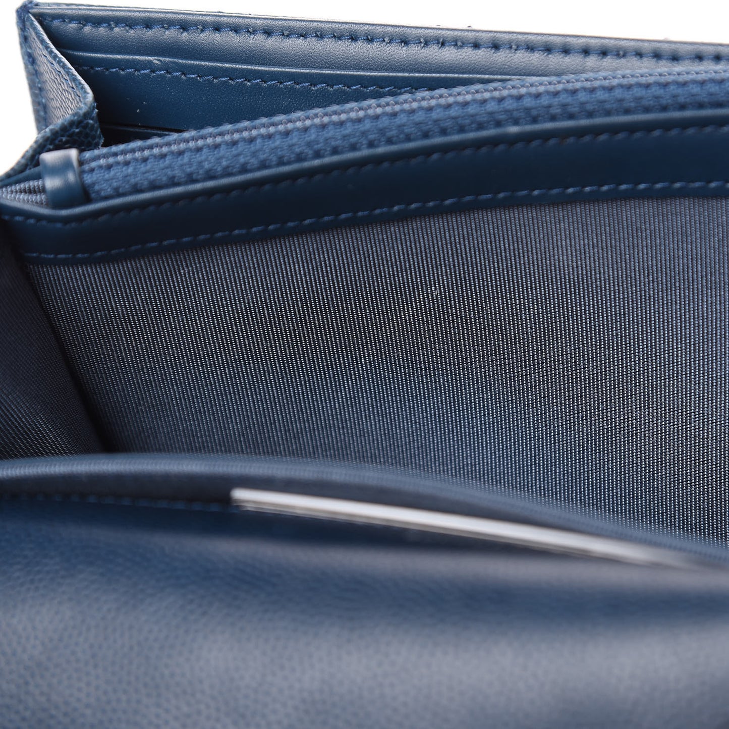 Caviar Quilted Large Gusset Flap Wallet Navy