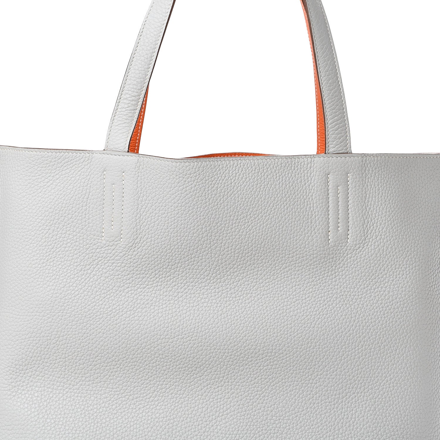 Hermes Taurillon Clemence Double Sens 36 Reversible Tote Gris Perle Orange 10 of 15