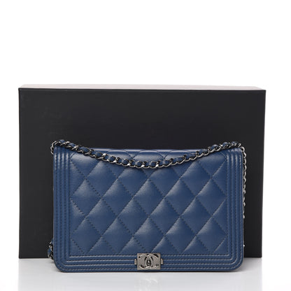 Chanel Caviar Quilted Boy Wallet On Chain WOC Blue 12 of 12
