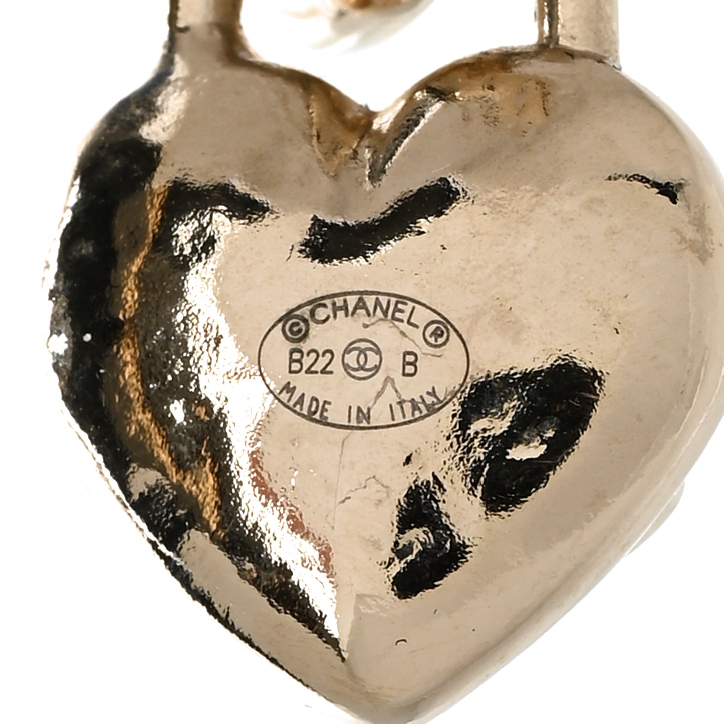 Metal CC Heart Turnlock Drop Earrings Gold