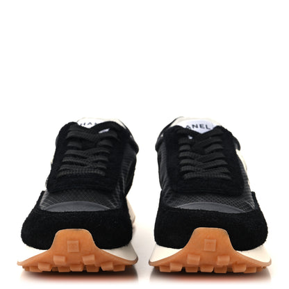 Chanel Mesh Suede Calfskin Womens Logo Sneakers 37 Black White 3 of 9