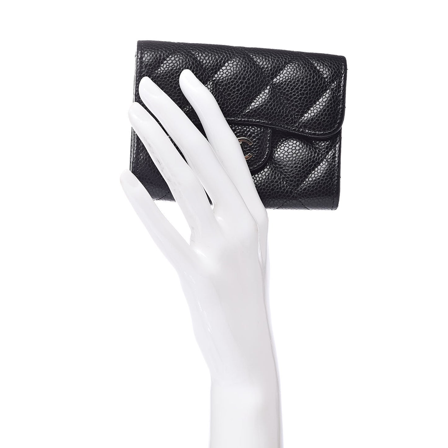 Caviar Quilted Flap Card Holder Wallet Black