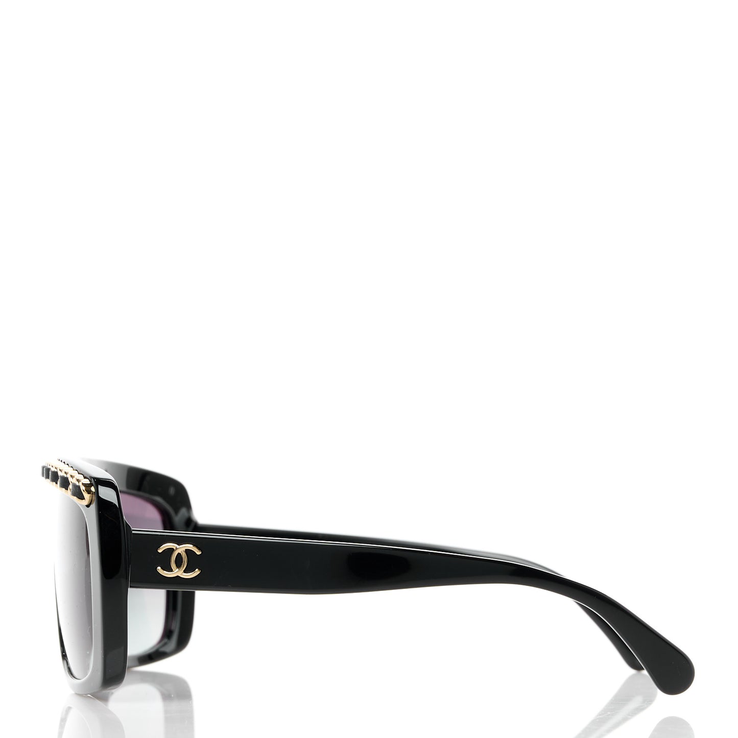 Lambskin Chain Acetate Shield Sunglasses Black