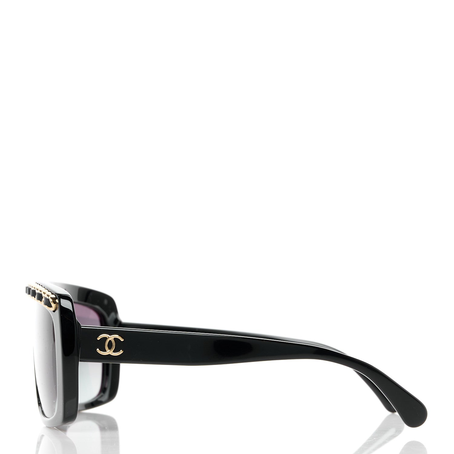Chanel Lambskin Chain Acetate Shield Sunglasses Black 3 of 8