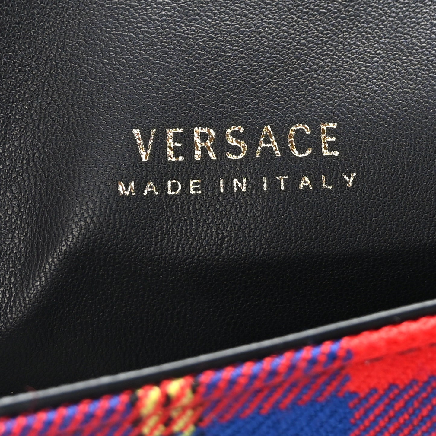 Calfskin Tartan Medusa Clutch On Chain Red