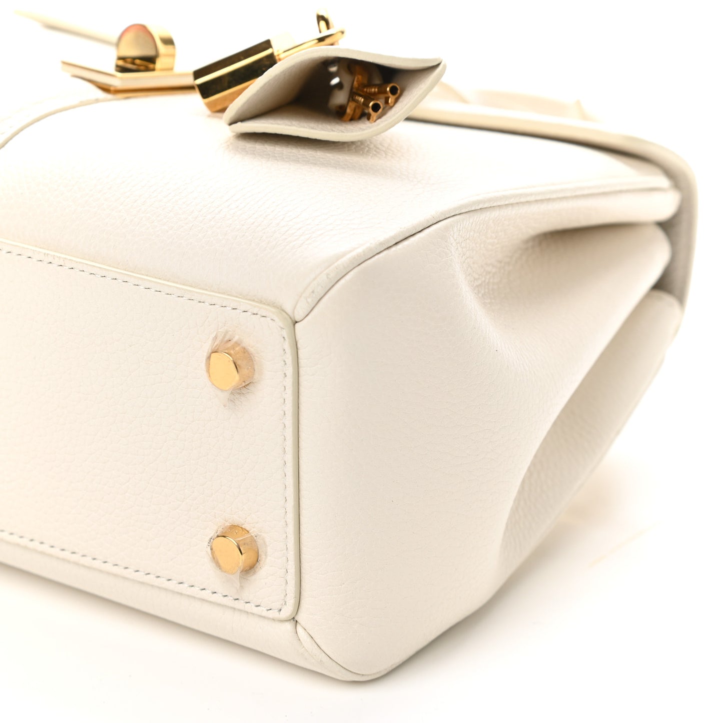 Grained Calfskin Small 16 Top Handle Bag White