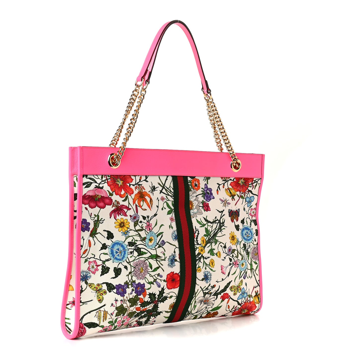 Canvas Flora Large Rajah Chain Tote White Multicolor Fuxia Fluo