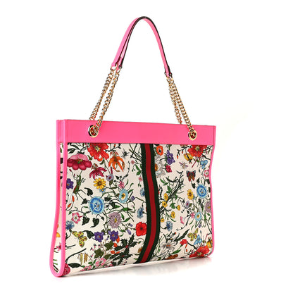 Gucci Canvas Flora Large Rajah Chain Tote White Multicolor Fuxia Fluo 4 of 11