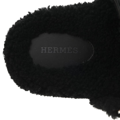 Hermes Calfskin Woolskin Womens Chypre Sandals 39 Black 7 of 8