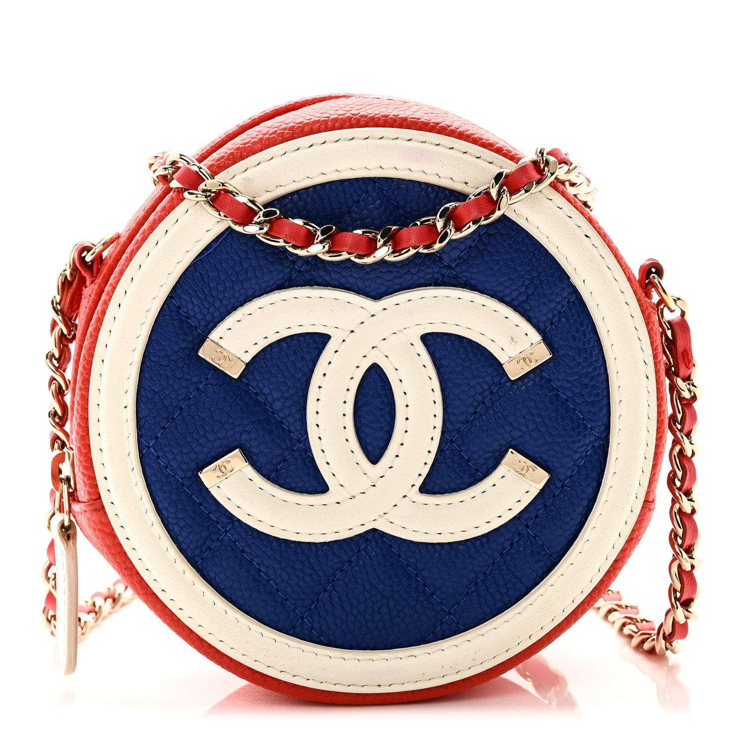 Chanel Caviar Quilted Round Filigree Crossbody Blue White Red 1 of 10