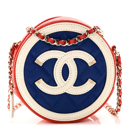 Chanel Caviar Quilted Round Filigree Crossbody Blue White Red 1 of 10