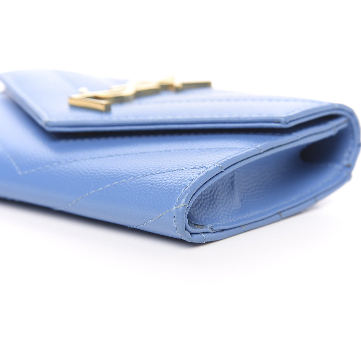 Grain de Poudre Matelasse Chevron Small Monogram Wallet Blue Clair