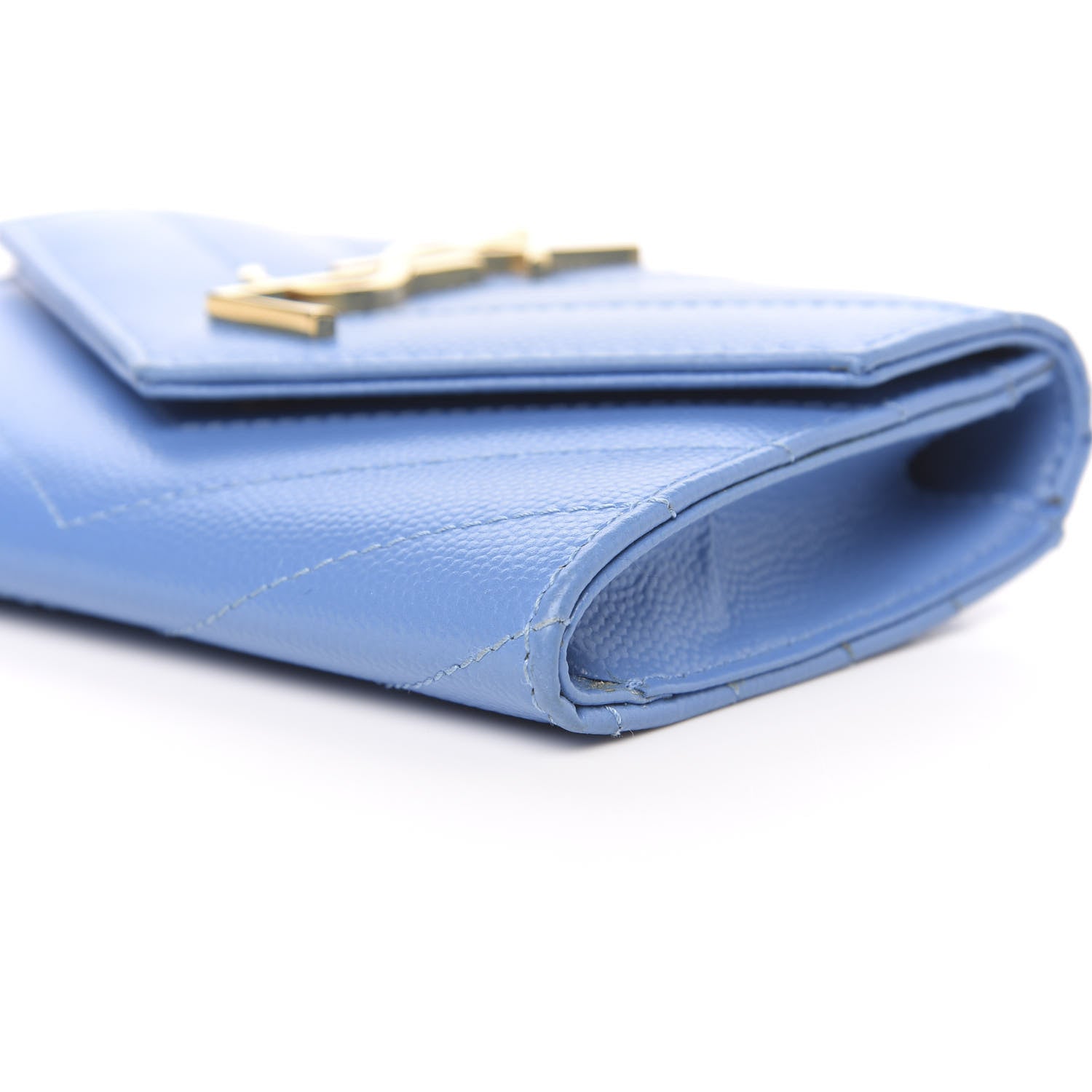 Saint Laurent Grain de Poudre Matelasse Chevron Small Monogram Wallet Blue Clair 9 of 12