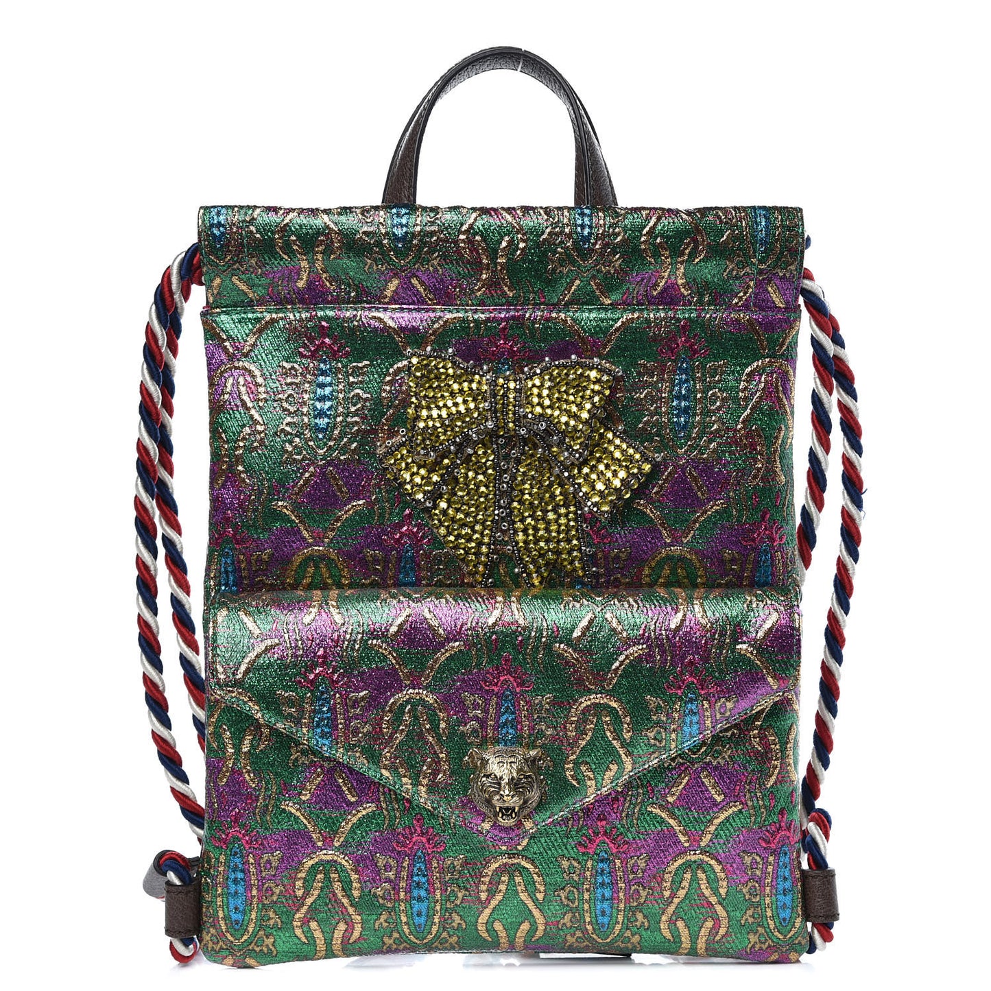 Brocade Animalier Bow Drawstring Backpack Multicolor