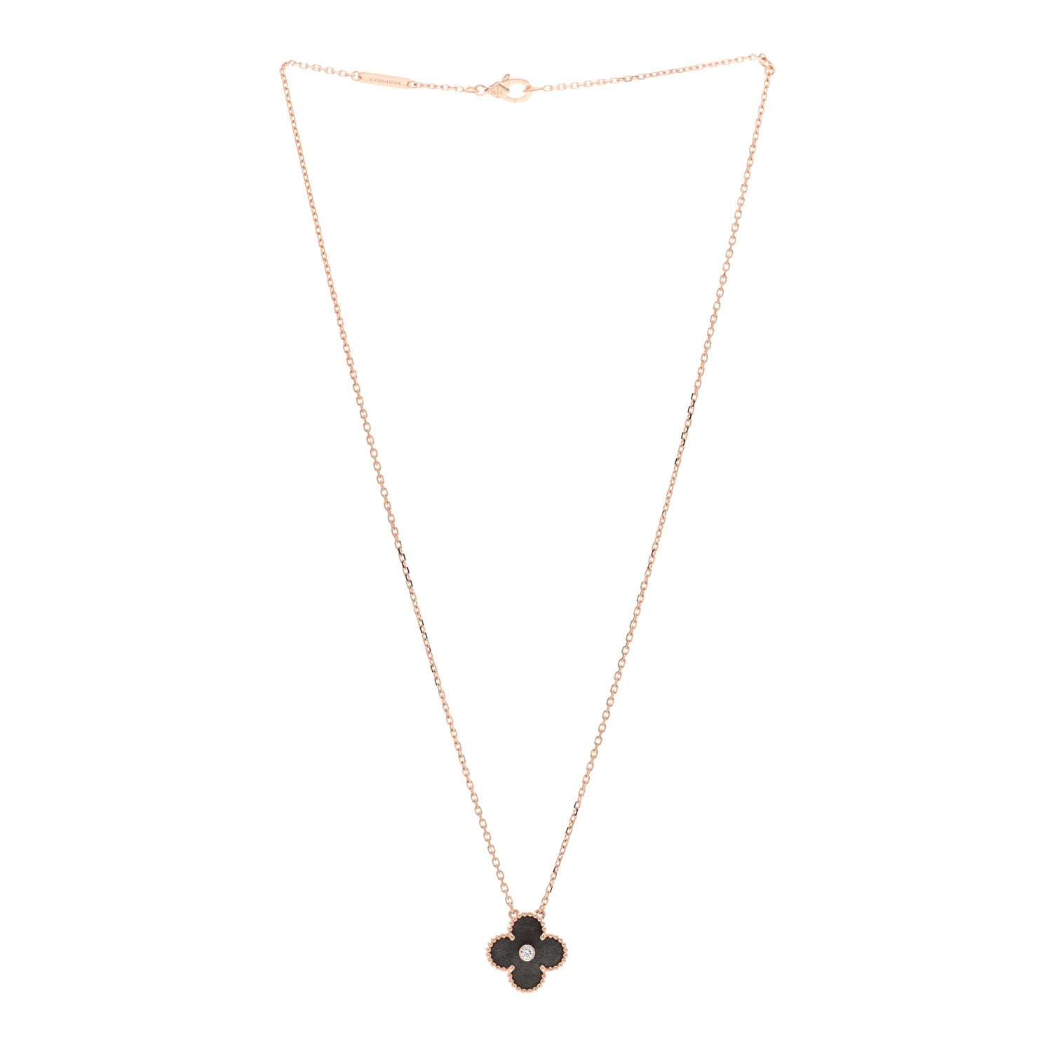 Van Cleef & Arpels 18K Rose Gold Diamond Silver Obsidian Vintage Alhambra Pendant Necklace 3 of 6