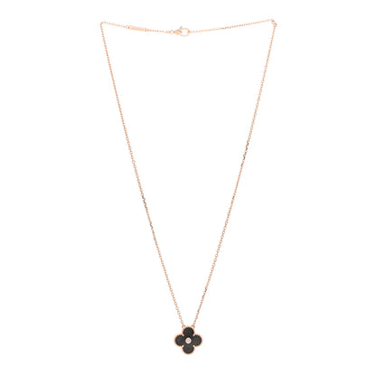 Van Cleef & Arpels 18K Rose Gold Diamond Silver Obsidian Vintage Alhambra Pendant Necklace 3 of 6