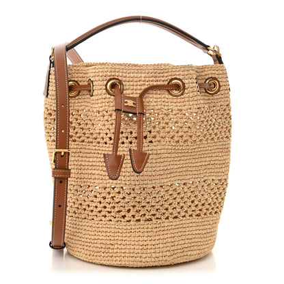 Celine Raffia Woven Clara Drawstring Bucket Bag Natural Tan 1 of 9