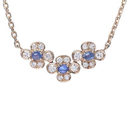 Van Cleef & Arpels 18K Yellow Gold Diamond Blue Sapphire Trefle Flower Pendant Necklace 2 of 8
