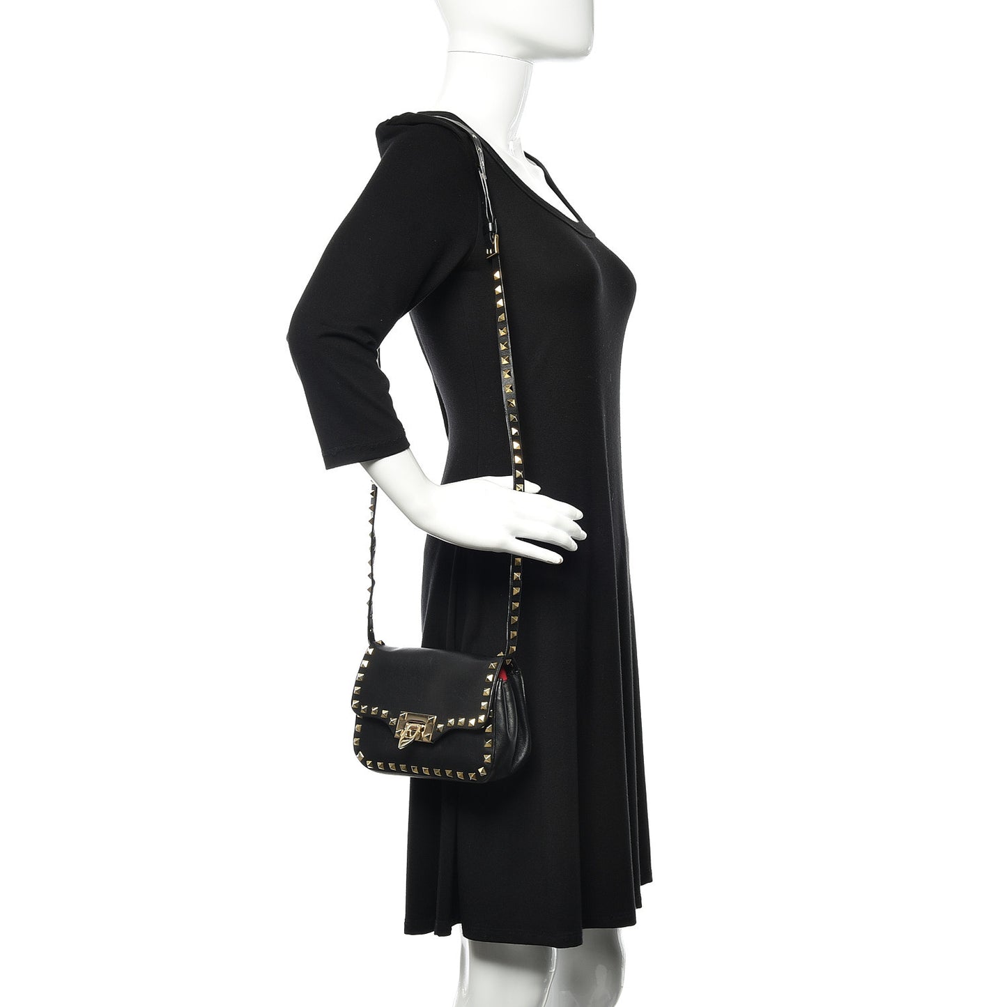 Vitello Mini Rockstud Flap Saddle Crossbody Bag Black
