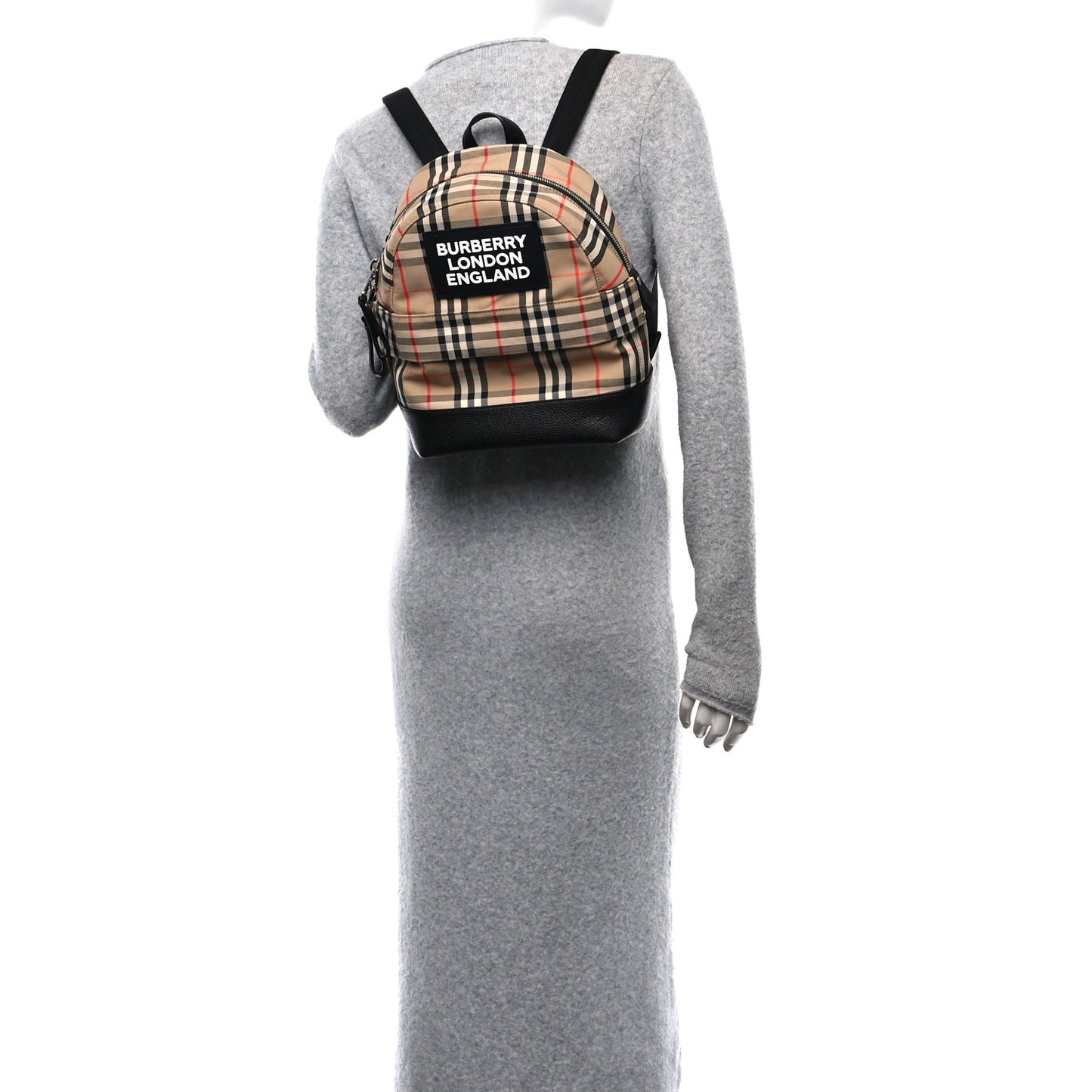 House Check Canvas Calfskin Small Nico Backpack Archive Beige