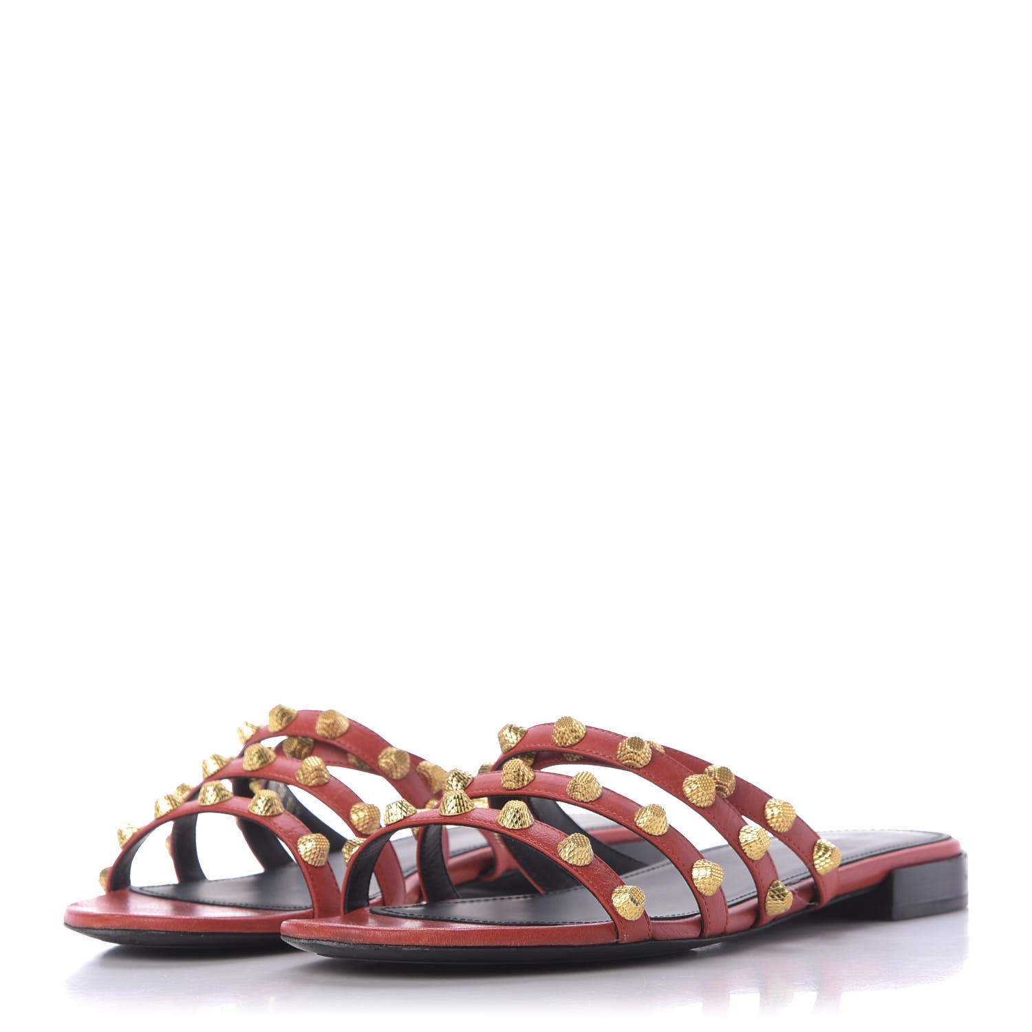 Balenciaga Agneau Lambskin Giant Gold Stud Sandals 39.5 Rouge Vermillion 3 of 13